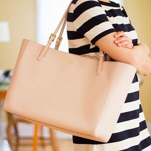 Tory Burch 'York' Buckle Tote Saffiano Leather Pink Laptop Bag